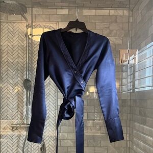 Pink Tartan Navy Wrap Blouse